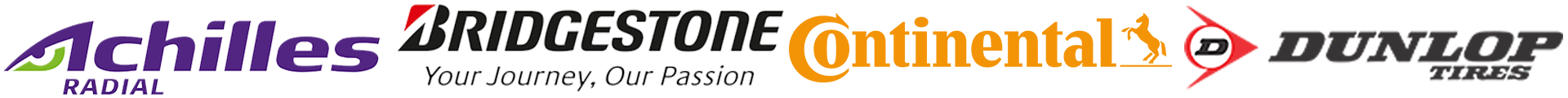 Achilles, Bridgestone, Continental, Dunlop Tyres